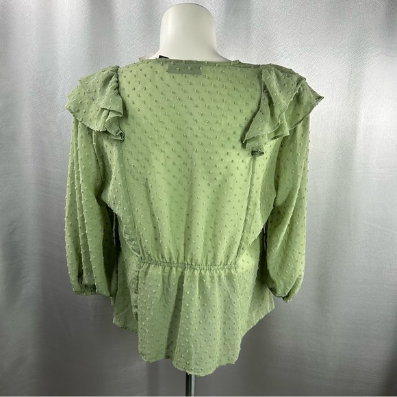 New York & Company Olive Green Clip-Dot Ruffle Blouse - Lily & Cali XL - Picture 8 of 8